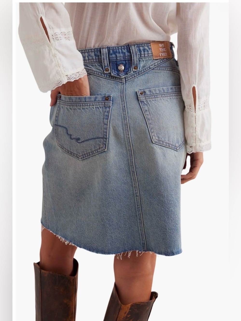 Free People We The Free Suzy Western Light Wash Denim Skirt NWT Size 25